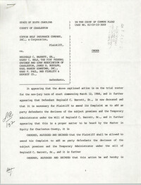 Order, State of South Carolina, County of Charleston, Cotton Belt Insurance Company vs. Reginald C. Barrett Sr., et al., June 1, 1984