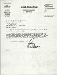 Letter from Ernest F. Hollings to Dwight C. James, June 29, 1990