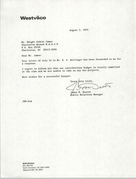 Letter from James M. Deaton to Dwight C. James, August 5, 1991