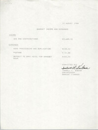 Banquet Income and Expenses,  Isabell L. DuBose, August 10, 1988