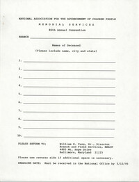 NAACP Memorial Services Form