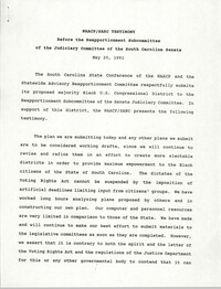 NAACP/SARC Testimony, Before the Reapportionment Subcommittee of the Judiciary Committee of the South Carolina Senate, May 20, 1991