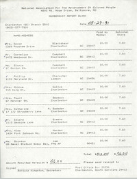Membership Report Blank, Charleston Branch of the NAACP, Barbara Kingston, August 29, 1991