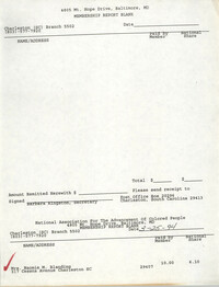 Membership Report Blank, Charleston Branch of the NAACP, Barbara Kingston, March 25, 1994