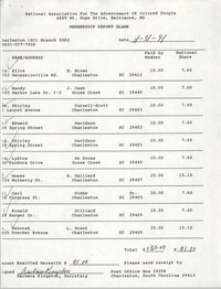 Membership Report Blank, Charleston Branch of the NAACP, Barbara Kingston, November 31, 1991