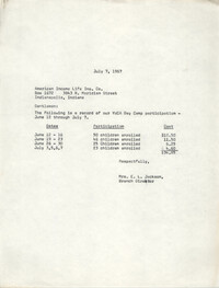 Letter from Christine O. Jackson to American Income Life Insurance Company, July 7, 1967
