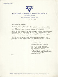 Letter from Christine O. Jackson to Coming Street Y.W.C.A. Committee Members, August 18, 1967