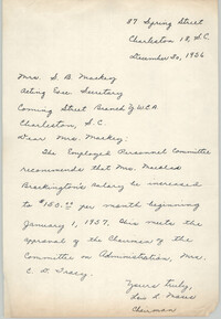 Letter from Lois L. Moses to S. B. Mackey, December 30, 1956
