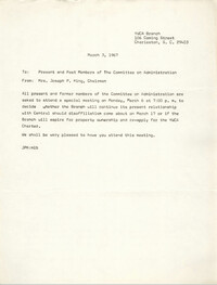 Coming Street Y.W.C.A. Memorandum, March 3, 1967