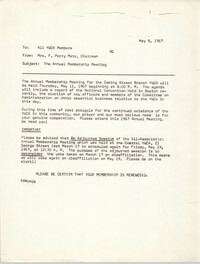 Coming Street Y.W.C.A. Memorandum, May 8, 1967