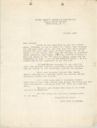 Letter from Coming Street Y.W.C.A., October 1940