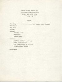 Agenda, Coming Street Y.W.C.A. Committee on Administration, March 20, 1967