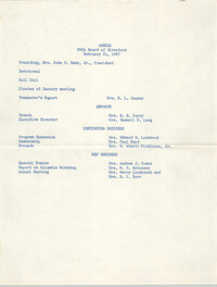 Agenda, Coming Street Y.W.C.A. Board of Directors, February 24, 1967