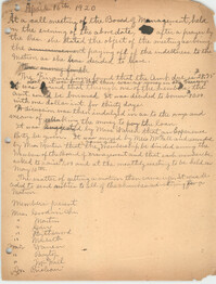Minutes to the Board of Management, Coming Street Y.W.C.A., May 7, 1920