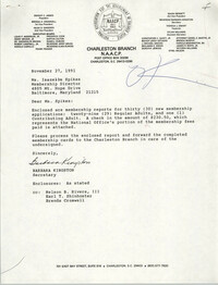 Letter from Barbara Kingston to Isazetta Spikes, November 27, 1991