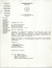 Letter from Dorothy Jenkins to Janice Washington, NAACP, September 30, 1990