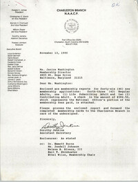 Letter from Dorothy Jenkins to Janice Washington, NAACP, November 13, 1990