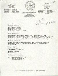 Letter from Barbara Kingston to Isazetta Spikes, November 31, 1991