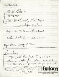 Handwritten Note to Brenda Cromwell from Dwight James, February 26, 1992