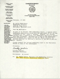 Letter from Dorothy Jenkins to Janice Washington, NAACP, February 15, 1990