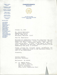 Letter from Dorothy Jenkins to Janice Washington, NAACP, October 31, 1990