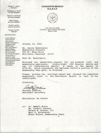 Letter from Dorothy Jenkins to Janice Washington, NAACP, October 15, 1990