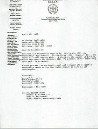 Letter from Dorothy Jenkins to Janice Washington, NAACP, April 15, 1990