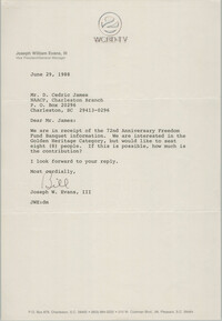 Letter from Joseph W. Evans, III to D. Cedric James, June 29, 1988