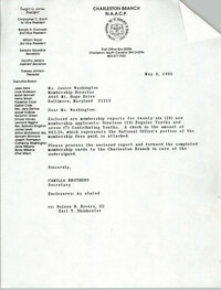 Letter from Camilla Brothers to Janice Washington, NAACP, May 8, 1990