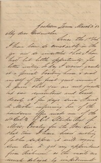 098. Samuel Wragg Ferguson to F.R. Barker (Godmother) -- March 3, 1862