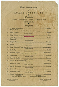 Program for Avery Music Department Musicale production