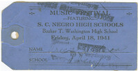 Ticket for music festival featureing S.C. Negro High Schools