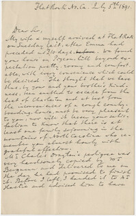 Letter from A. Sachtleben to J. Drayton Grimke-Drayton Esq., July 5, 1891