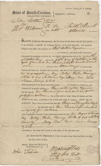 Bill of Sale for ten slaves to Thomas Wilson of Colleton District, South Carolina, October 5, 1807