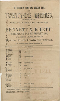 Bennett and Rhett slave sale broadside
