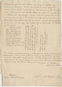 List of items in his estate to be surrendered by Algernon Wilson to ensure his release from jail, December 19, 1820