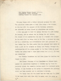 Monthly Report for the Coming Street Y.W.C.A., January 1939