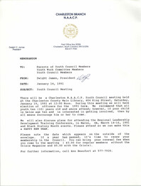 Memorandum, Dwight C. James,  Youth Council Meeting, January 14, 1991