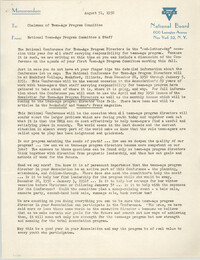 National Board of the Y.W.C.A. Memorandum, August 31, 1950