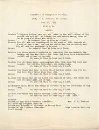 Agenda, Committee of Management, Coming Street Y.W.C.A., June 16, 1952