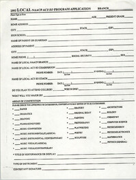 Application Form, ACT-SO Program, NAACP, 1992