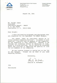Letter from Charles B. McFadden to Dwight James, August 28, 1991