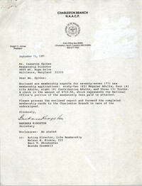 Letter from Barbara Kingston to Isazetta Spikes, September 15, 1991