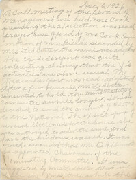 Minutes to the Board of Management, Coming Street Y.W.C.A., December 6, 1926