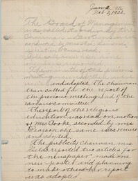 Minutes to the Board of Management, Coming Street Y.W.C.A., February 2, 1926