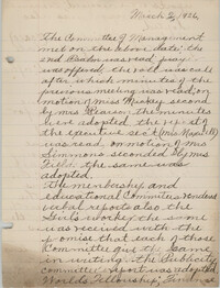 Minutes to the Board of Management, Coming Street Y.W.C.A., March 2, 1926