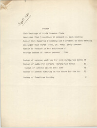 Monthly Report for the Coming Street Y.W.C.A., September 1937