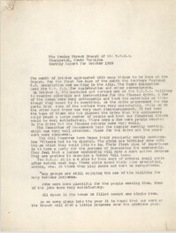 Monthly Report for the Coming Street Y.W.C.A., October 1939