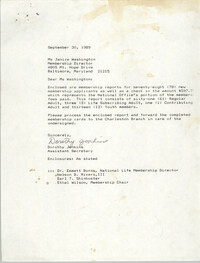 Letter from Dorothy Jenkins to Janice Washington, NAACP, September 30, 1989