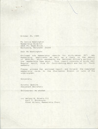 Letter from Dorothy Jenkins to Janice Washington, NAACP, October 31, 1989